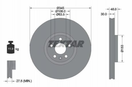 Диск тормозной (передний) Volvo S60 III/S90 II/V60 II/ XC90 II 16- (345x30) PRO+ TEXTAR 92289805 (фото 1)