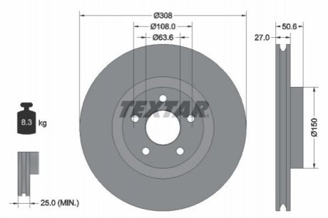 Диск гальмівний (передній) Ford Focus 1.0/1.5 EcoBoost/2.0 EcoBlue 18- (308x27) PRO TEXTAR 92306703 (фото 1)