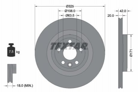 Диск тормозной (задний) Land Rover Discovery Sport 14- (325x20) PRO+ TEXTAR 92314305 (фото 1)