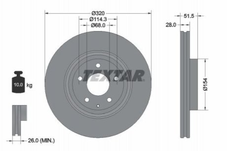 Диск тормозной (передний) Mazda 6/CX-5/CX-9 17- (320x28) PRO TEXTAR 92315203