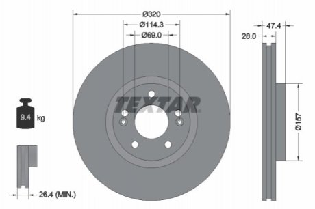 Диск гальмівний (передній) Hyundai i40/ix35 11-/Kia Ceed 12- (320x28) PRO+ TEXTAR 92237805 (фото 1)