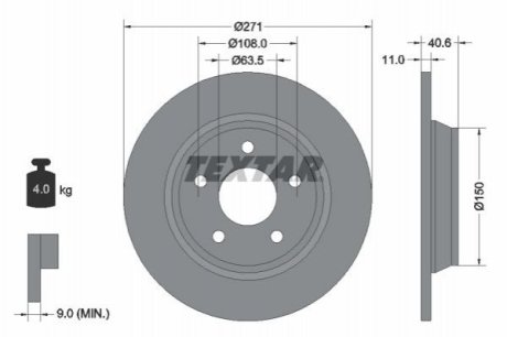 Диск тормозной (задний) Ford Focus 18- (271x11) PRO TEXTAR 92303503 (фото 1)
