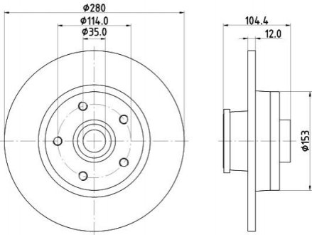 Тормозной диск задний (в сборе с подш. и кольцом) ABS) Nissan NV 200 11- Opel Vivaro 14- Hella 8DD 355 125-281 (фото 1)