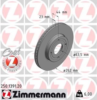 Тормозные диски передние Otto Zimmermann GmbH 250139120 (фото 1)